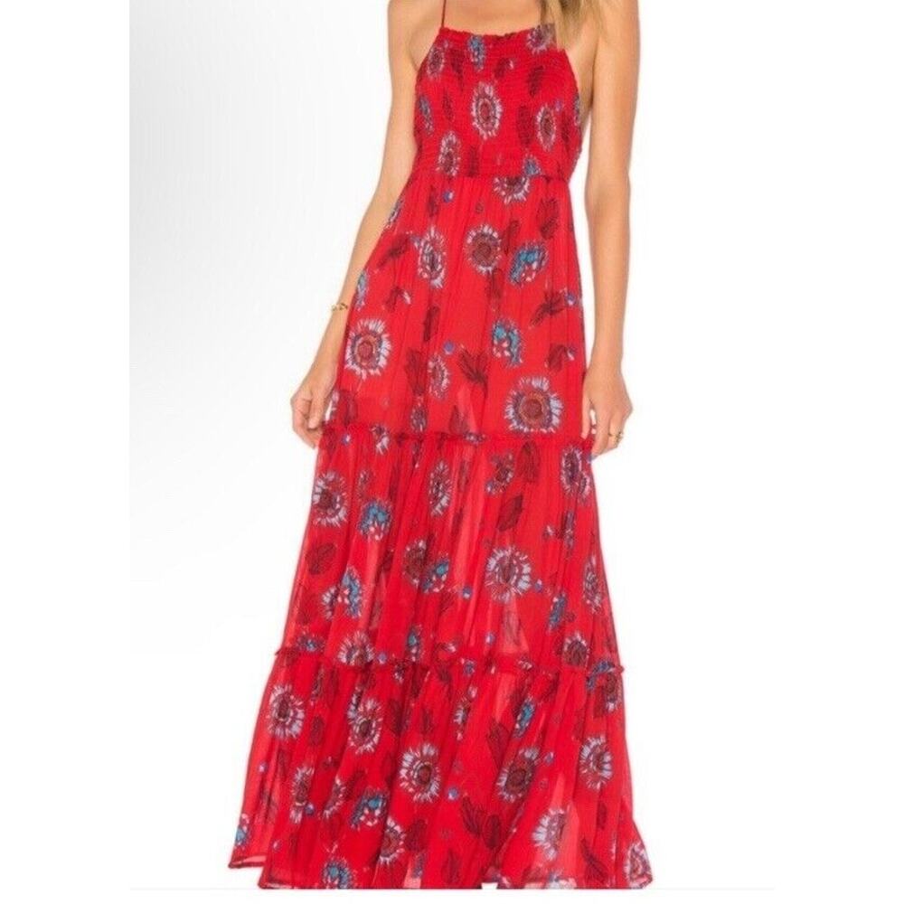 Free People Intimately Womens Red Garden Party Tiered Maxi Dress Size M New $128